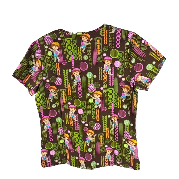 Nickelodeon Women's Scrub Top Size Small Dora The Explorer Brown Green Pink - Picture 3 of 6